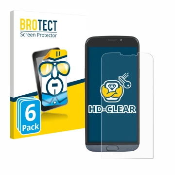 Vorderseite einer Produktverpackung mit dem Markenlogo BROTECT. Daneben ist das Gerät Doro 8050 Plus mit dem zugehörigen Displ