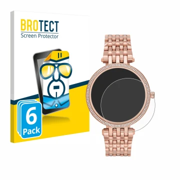 Vorderseite einer Produktverpackung mit dem Markenlogo BROTECT. Daneben ist das Gerät Michael Kors Access Darci Gen 5E mit dem