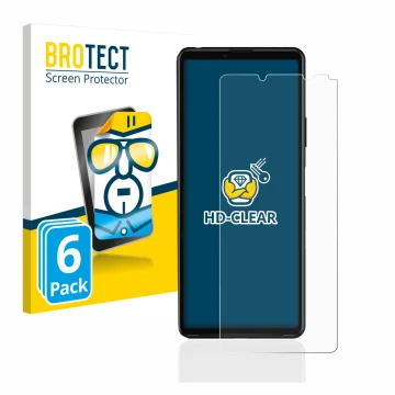 Vorderseite einer Produktverpackung mit dem Markenlogo BROTECT. Daneben ist das Gerät Sony Xperia 10 III mit dem zugehörigen D