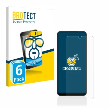 Vorderseite einer Produktverpackung mit dem Markenlogo BROTECT. Daneben ist das Gerät Samsung Galaxy A22 4G mit dem zugehörige