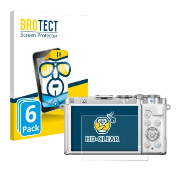 Vorderseite einer Produktverpackung mit dem Markenlogo BROTECT. Daneben ist das Gerät Olympus PEN E-P7 mit dem zugehörigen Dis