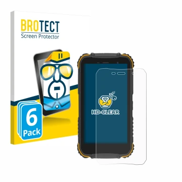 Vorderseite einer Produktverpackung mit dem Markenlogo BROTECT. Daneben ist das Gerät Doogee S35 mit dem zugehörigen Displaysc