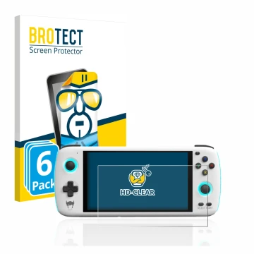 Vorderseite einer Produktverpackung mit dem Markenlogo BROTECT. Daneben ist das Gerät AYN Odin mit dem zugehörigen Displayschu