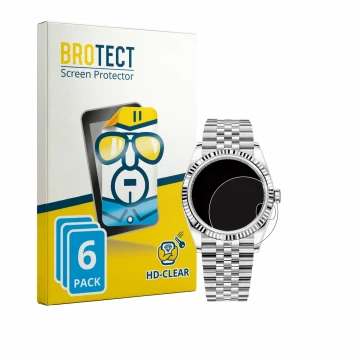 Vorderseite einer Produktverpackung mit dem Markenlogo BROTECT. Daneben ist das Gerät Rolex Datejust 36 mit dem zugehörigen Di