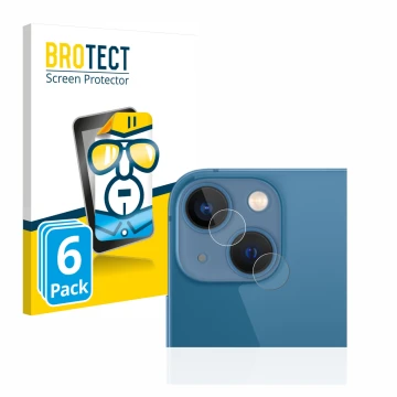 Vorderseite einer Produktverpackung mit dem Markenlogo BROTECT. Daneben ist das Gerät Apple iPhone 13 mini (NUR Kameraschutz) 