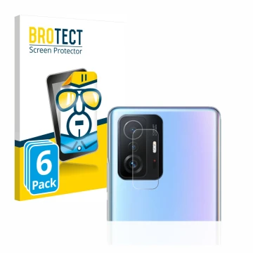 Vorderseite einer Produktverpackung mit dem Markenlogo BROTECT. Daneben ist das Gerät Xiaomi 11T Pro (NUR Kameraschutz) mit de