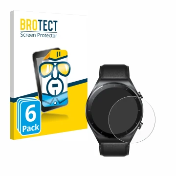 Vorderseite einer Produktverpackung mit dem Markenlogo BROTECT. Daneben ist das Gerät Xiaomi Watch S1 mit dem zugehörigen Disp