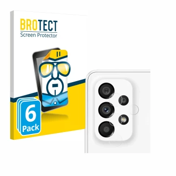 Vorderseite einer Produktverpackung mit dem Markenlogo BROTECT. Daneben ist das Gerät Samsung Galaxy A53 5G (NUR Kameraschutz)