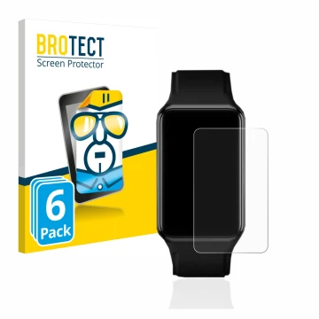 Vorderseite einer Produktverpackung mit dem Markenlogo BROTECT. Daneben ist das Gerät Oppo Watch Free mit dem zugehörigen Disp