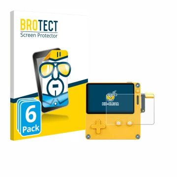 Vorderseite einer Produktverpackung mit dem Markenlogo BROTECT. Daneben ist das Gerät Panic Playdate mit dem zugehörigen Displ