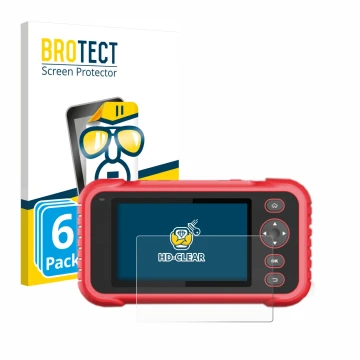 Vorderseite einer Produktverpackung mit dem Markenlogo BROTECT. Daneben ist das Gerät Launch CRP 123 / 129 EVO mit dem zugehör