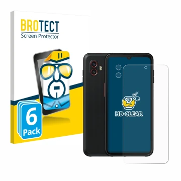 Vorderseite einer Produktverpackung mit dem Markenlogo BROTECT. Daneben ist das Gerät Samsung Galaxy Xcover 6 Pro (Display+Kam
