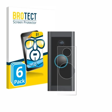 Vorderseite einer Produktverpackung mit dem Markenlogo BROTECT. Daneben ist das Gerät Ring Video Doorbell Wired mit dem zugehö