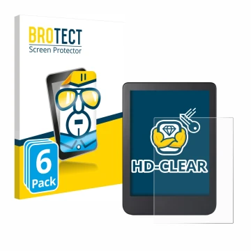 Vorderseite einer Produktverpackung mit dem Markenlogo BROTECT. Daneben ist das Gerät Kobo Clara 2E mit dem zugehörigen Displa