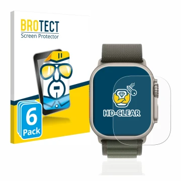 Vorderseite einer Produktverpackung mit dem Markenlogo BROTECT. Daneben ist das Gerät Apple Watch Ultra (49 mm) mit dem zugehö