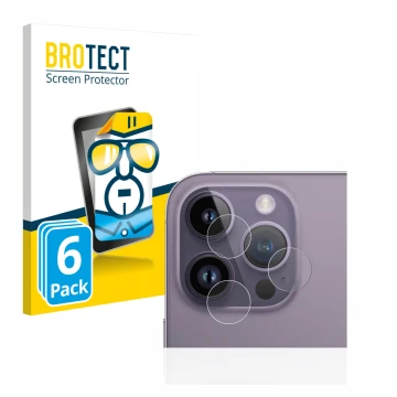 Vorderseite einer Produktverpackung mit dem Markenlogo BROTECT. Daneben ist das Gerät Apple iPhone 14 Pro Max (NUR Kameraschut