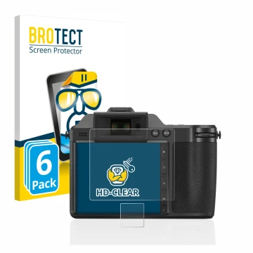 Vorderseite einer Produktverpackung mit dem Markenlogo BROTECT. Daneben ist das Gerät Hasselblad X2D 100C mit dem zugehörigen 