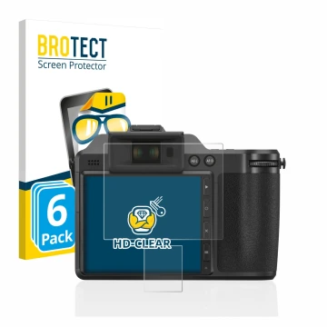 Vorderseite einer Produktverpackung mit dem Markenlogo BROTECT. Daneben ist das Gerät Fujifilm X-H2 mit dem zugehörigen Displa