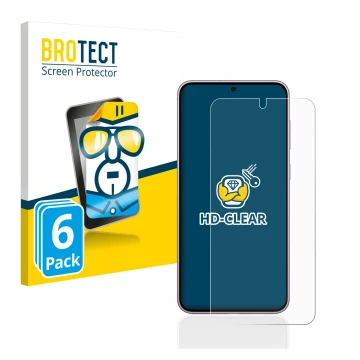 Vorderseite einer Produktverpackung mit dem Markenlogo BROTECT. Daneben ist das Gerät Samsung Galaxy S23 mit dem zugehörigen D
