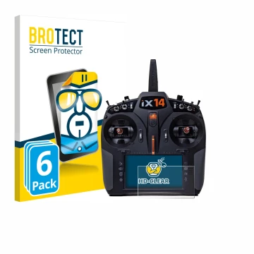 Vorderseite einer Produktverpackung mit dem Markenlogo BROTECT. Daneben ist das Gerät Spektrum iX14 mit dem zugehörigen Displa