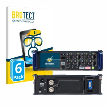 Vorderseite einer Produktverpackung mit dem Markenlogo BROTECT. Daneben ist das Gerät Zoom F8 field recorder mit dem zugehörig