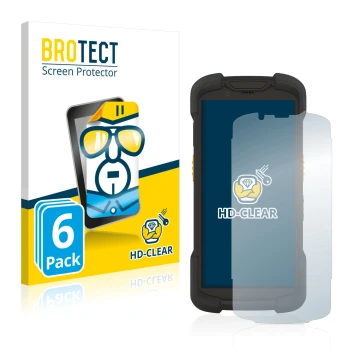 Vorderseite einer Produktverpackung mit dem Markenlogo BROTECT. Daneben ist das Gerät Zebra TC73 mit dem zugehörigen Displaysc