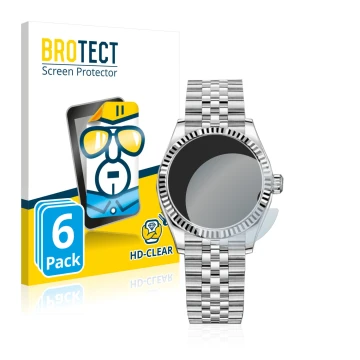 Vorderseite einer Produktverpackung mit dem Markenlogo BROTECT. Daneben ist das Gerät Rolex Datejust 31 mit dem zugehörigen Di