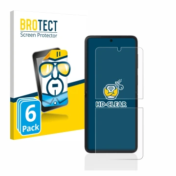 Vorderseite einer Produktverpackung mit dem Markenlogo BROTECT. Daneben ist das Gerät Oppo Find N2 Flip mit dem zugehörigen Di