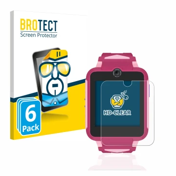 Vorderseite einer Produktverpackung mit dem Markenlogo BROTECT. Daneben ist das Gerät TCL Movetime Family Watch MT42X mit dem 