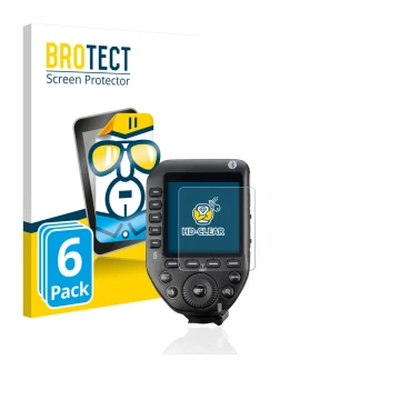 Vorderseite einer Produktverpackung mit dem Markenlogo BROTECT. Daneben ist das Gerät Godox XPro II mit dem zugehörigen Displa