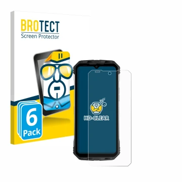 Vorderseite einer Produktverpackung mit dem Markenlogo BROTECT. Daneben ist das Gerät Doogee S100 mit dem zugehörigen Displays