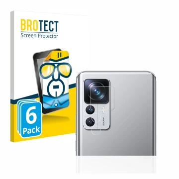 Vorderseite einer Produktverpackung mit dem Markenlogo BROTECT. Daneben ist das Gerät Xiaomi 12T Pro (NUR Kameraschutz) mit de