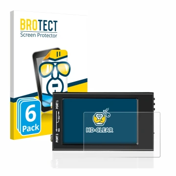 Vorderseite einer Produktverpackung mit dem Markenlogo BROTECT. Daneben ist das Gerät SDRGEEK NanoVNA-F V2 mit dem zugehörigen