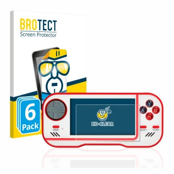 Vorderseite einer Produktverpackung mit dem Markenlogo BROTECT. Daneben ist das Gerät Blaze Evercade mit dem zugehörigen Displ