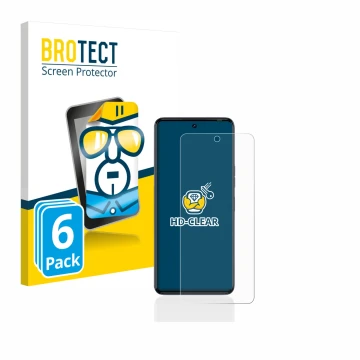 Vorderseite einer Produktverpackung mit dem Markenlogo BROTECT. Daneben ist das Gerät Tecno Camon 20 mit dem zugehörigen Displ