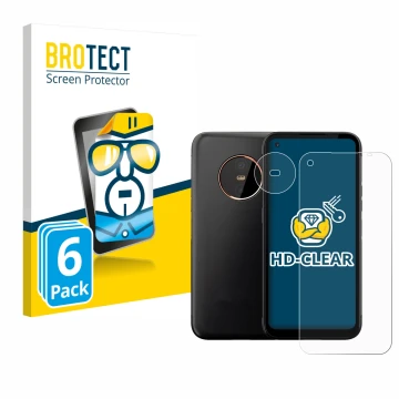 Vorderseite einer Produktverpackung mit dem Markenlogo BROTECT. Daneben ist das Gerät Gigaset GX6 (Display+Kamera) mit dem zug