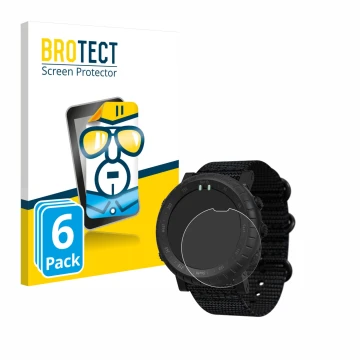 Vorderseite einer Produktverpackung mit dem Markenlogo BROTECT. Daneben ist das Gerät Suunto Core Alpha mit dem zugehörigen Di