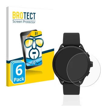 Vorderseite einer Produktverpackung mit dem Markenlogo BROTECT. Daneben ist das Gerät Fossil Smartwatch Wellness (Gen 6) Hybri