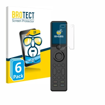 Vorderseite einer Produktverpackung mit dem Markenlogo BROTECT. Daneben ist das Gerät Sofabaton X1 mit dem zugehörigen Display