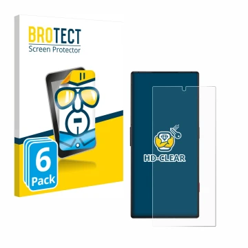 Vorderseite einer Produktverpackung mit dem Markenlogo BROTECT. Daneben ist das Gerät ZTE Nubia Red Magic 8S Pro mit dem zugeh