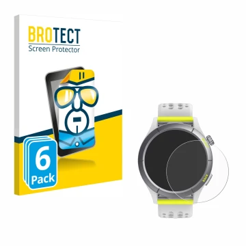 Vorderseite einer Produktverpackung mit dem Markenlogo BROTECT. Daneben ist das Gerät Huami Amazfit Cheetah mit dem zugehörige