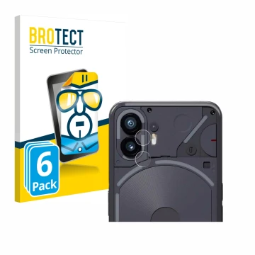Vorderseite einer Produktverpackung mit dem Markenlogo BROTECT. Daneben ist das Gerät Nothing Phone (2) (NUR Kameraschutz) mit