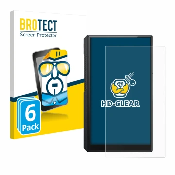Vorderseite einer Produktverpackung mit dem Markenlogo BROTECT. Daneben ist das Gerät FiiO M11s mit dem zugehörigen Displaysch