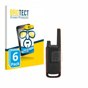 Vorderseite einer Produktverpackung mit dem Markenlogo BROTECT. Daneben ist das Gerät Motorola Talkabout T82 mit dem zugehörig