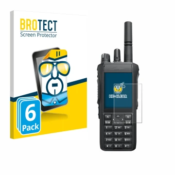 Vorderseite einer Produktverpackung mit dem Markenlogo BROTECT. Daneben ist das Gerät Motorola Mototrbo R7 mit dem zugehörigen