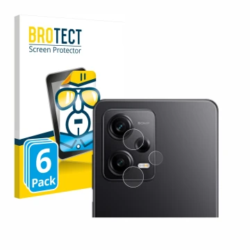 Vorderseite einer Produktverpackung mit dem Markenlogo BROTECT. Daneben ist das Gerät Xiaomi Redmi Note 12 Pro 5G (NUR Kameras