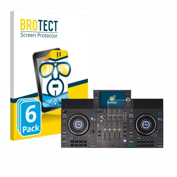 Vorderseite einer Produktverpackung mit dem Markenlogo BROTECT. Daneben ist das Gerät Denon DJ SC LIVE 4 mit dem zugehörigen D