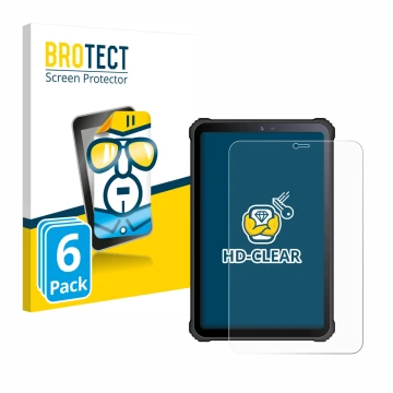 Vorderseite einer Produktverpackung mit dem Markenlogo BROTECT. Daneben ist das Gerät Oukitel RT3 mit dem zugehörigen Displays