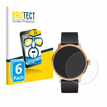Vorderseite einer Produktverpackung mit dem Markenlogo BROTECT. Daneben ist das Gerät Withings ScanWatch Light mit dem zugehör