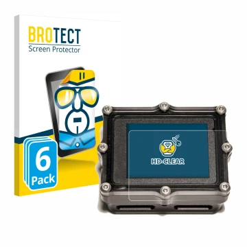 Vorderseite einer Produktverpackung mit dem Markenlogo BROTECT. Daneben ist das Gerät Shearwater Petrel 2 dive computer mit de